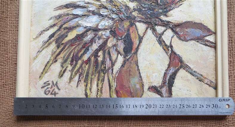Original Oil painting framed signed SM64 - Protea +-300mmx300mm