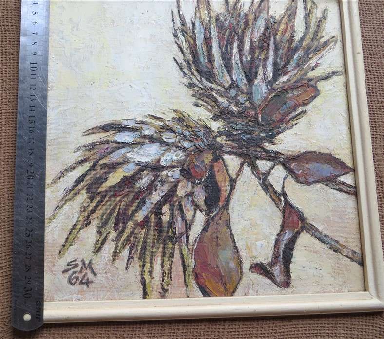Original Oil painting framed signed SM64 - Protea +-300mmx300mm