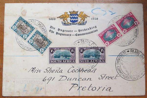 1939 SA Union Huguenote Commemoration Cover FDC