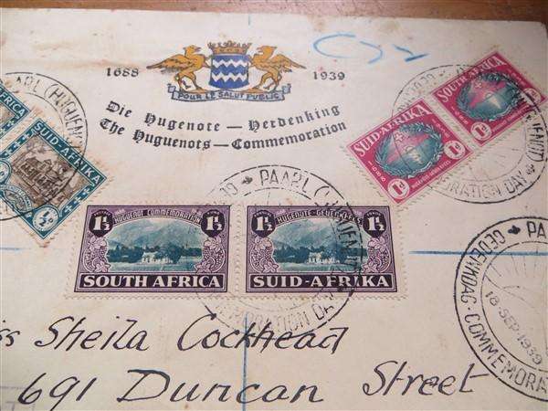 1939 SA Union Huguenote Commemoration Cover FDC