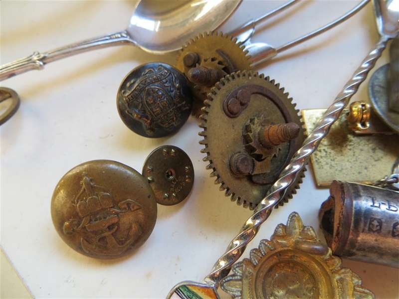 Silver Hallmarked Collar + unknown spoons ,Buttons,Parts -  1 Bid for All