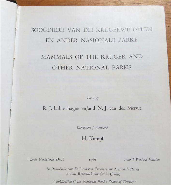 Mammals/Soogdiere of/van Kruger & other National Parks - Illustrations H.Kumpf - Well Used Copy