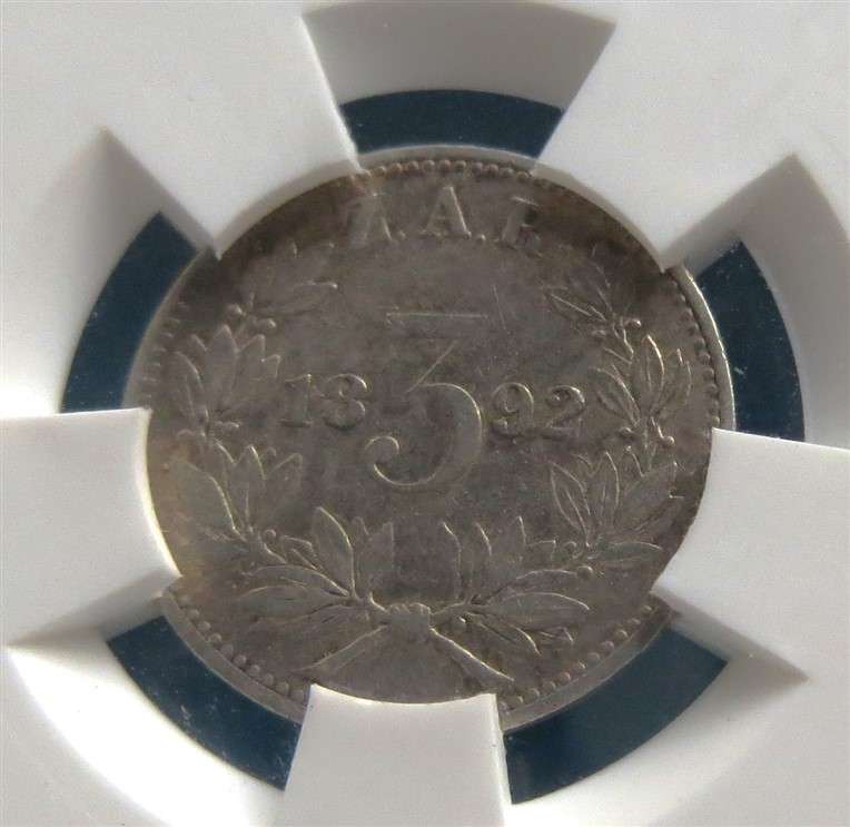 1892 ZAR 3d Tiekie Silver SANGS XF45 Graded