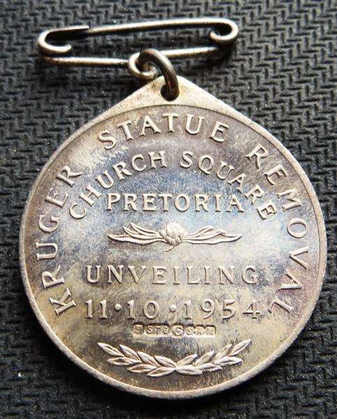 1954 Silver Kruger Statue Removal Unveiling Medallion - Church Square Pretoria