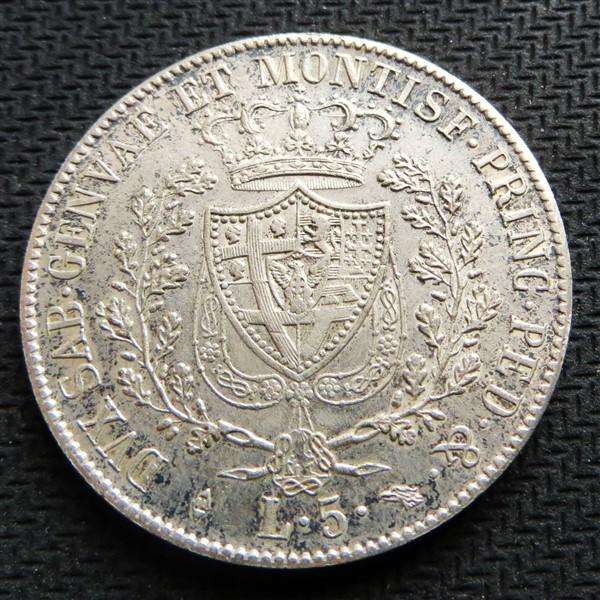 1824 Italy 5 Lire Silver Coin