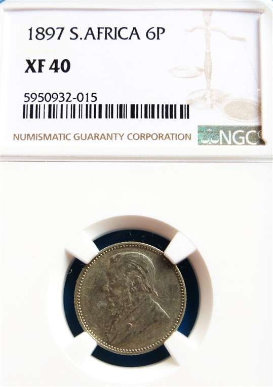 1897 ZAR 6d Sixpence Silver NGC XF40 Graded