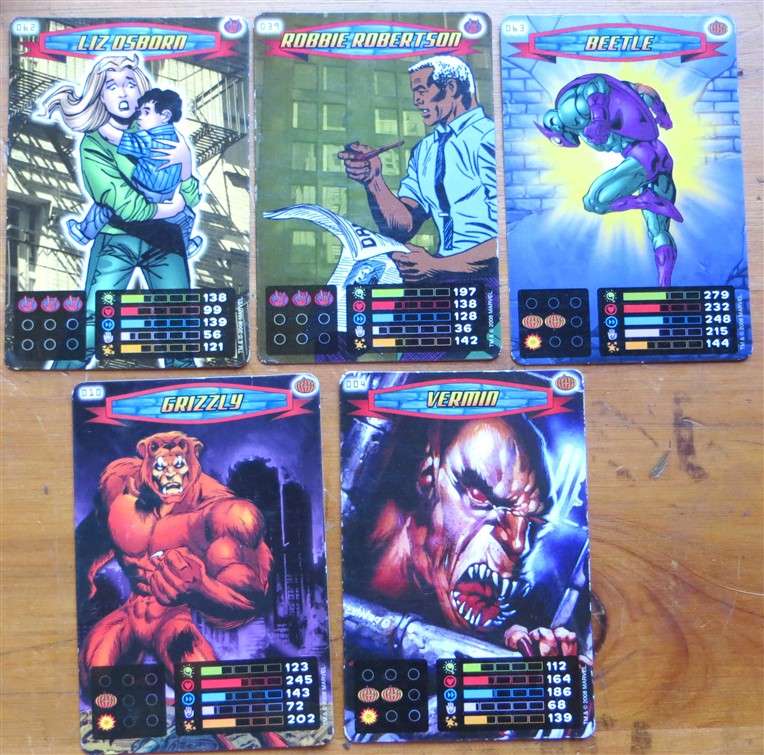 22 x Marvel Spiderman - Heroes and Villains Power Card Trading / Trump Cards