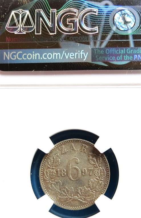 1897 ZAR 6d Sixpence Silver NGC XF40 Graded