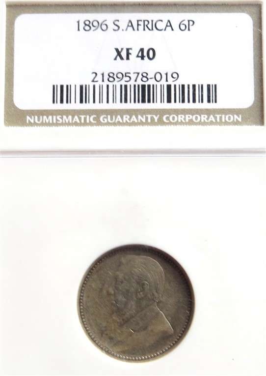 1896 ZAR 6d Sixpence Silver NGC XF40 Graded