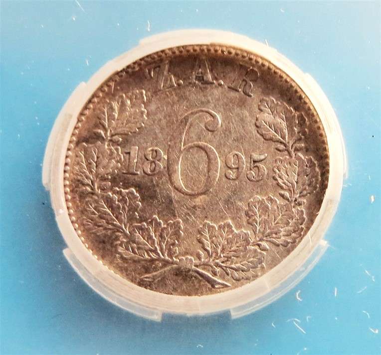 1895 ZAR 6d Sixpence Silver SANGS XF45 Graded
