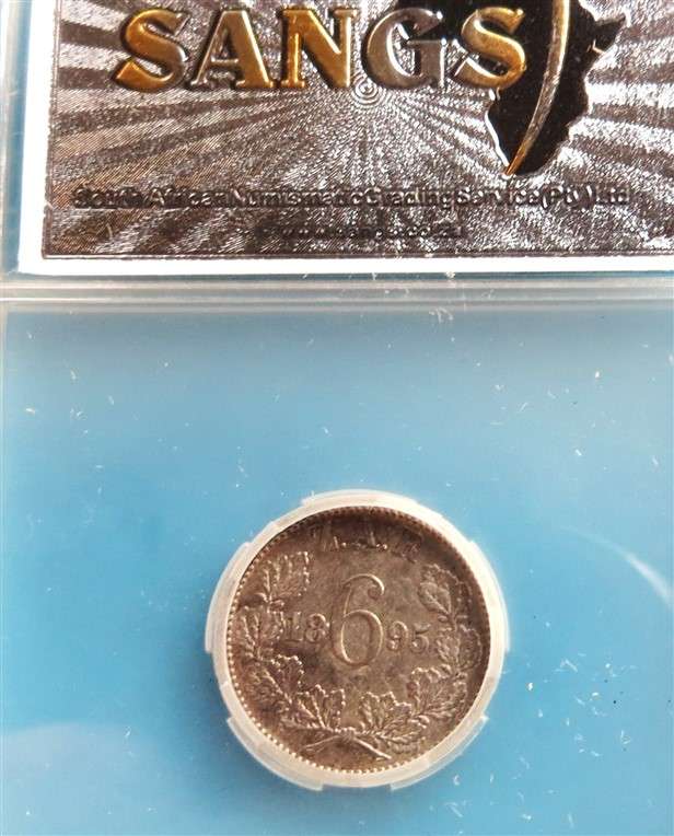 1895 ZAR 6d Sixpence Silver SANGS XF45 Graded