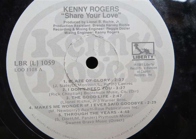 Kenny Rogers - Share Your Love - Vintage Vinyl LP - VG