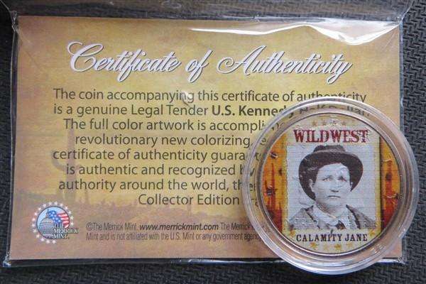 USA Half Dollar Wild West Series - Colorised Calamity Jane + Certificate