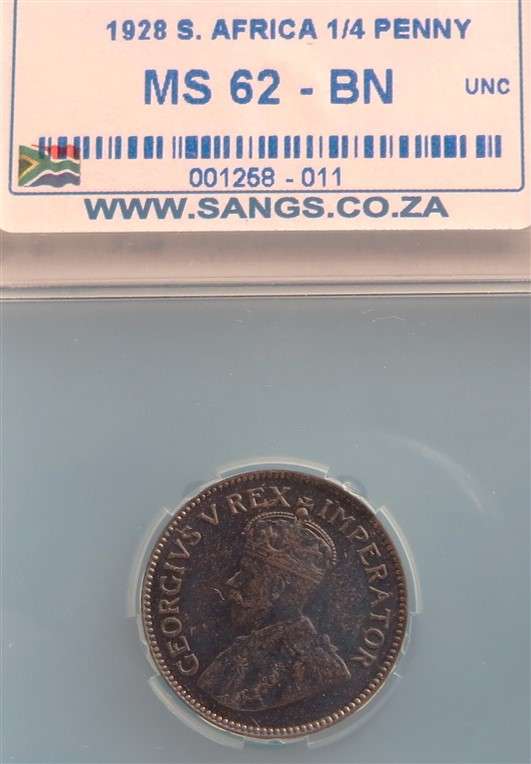 1928 SA Union 1/4d NGC MS62BN Graded