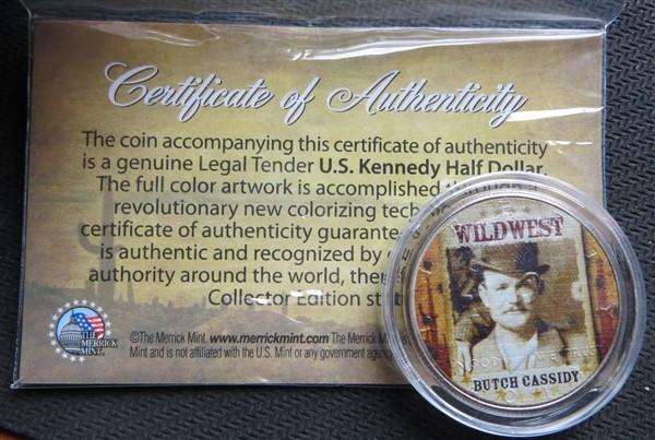 USA Half Dollar Wild West Series - Colorised Butch Cassidy + Certificate