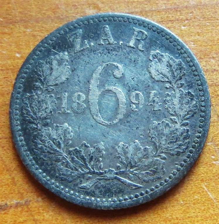 1894 ZAR Sixpence 6d Silver Coin