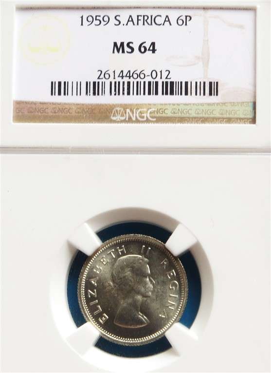 1959 SA 6d Sixpence Silver NGC MS64