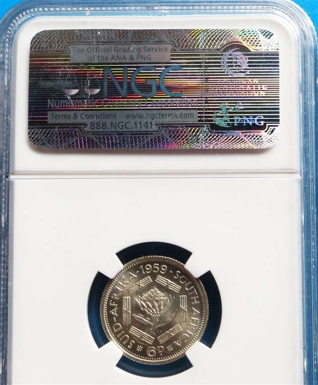 1959 SA 6d Sixpence Silver NGC MS64