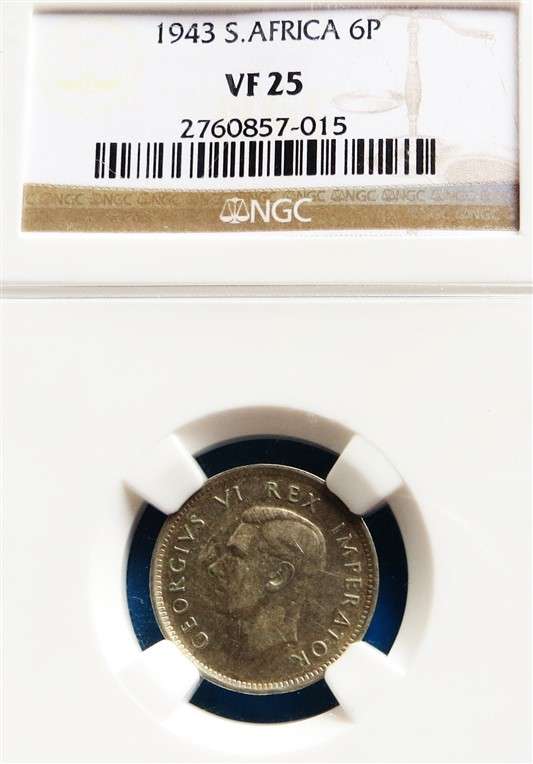 1943 SA 6d Sixpence Silver NGC VF25