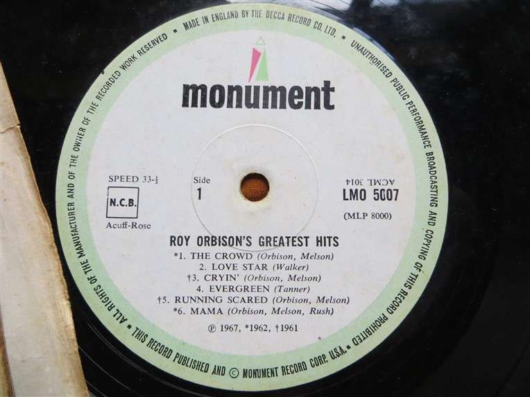 Roy Orbison's Greatest Hits - Vintage Vinyl LP - VG