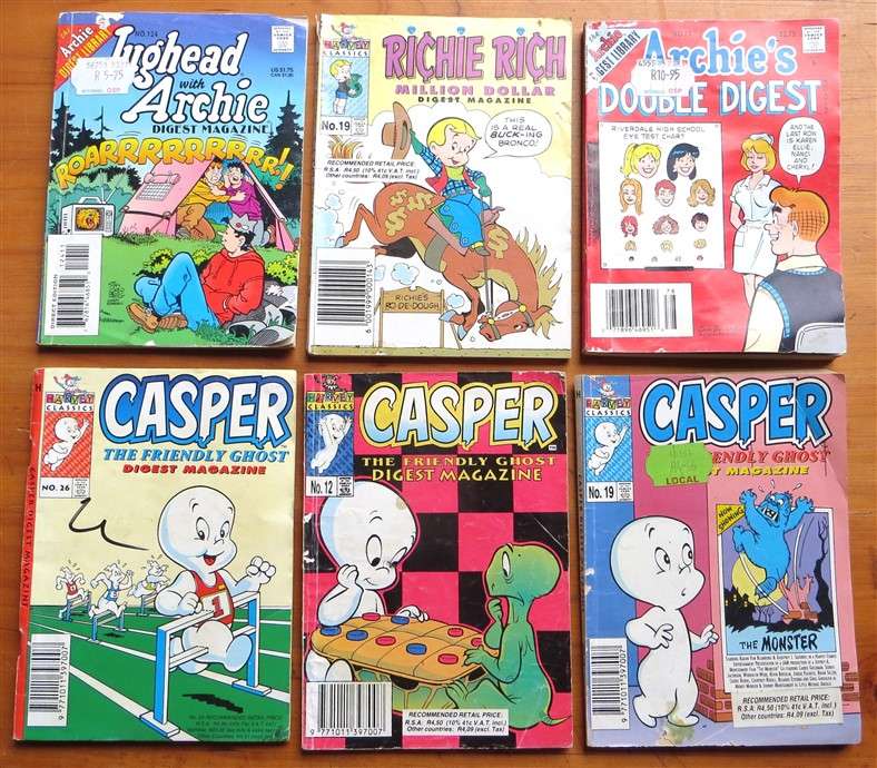 6 x Digest Comic Books  Casper / Archie / Richie Rich - 1 Bid for All