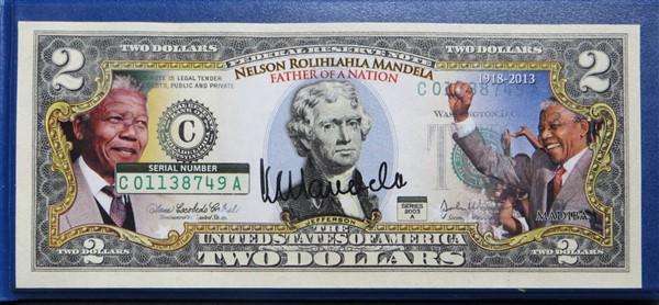 USA $2 Nelson Mandela Bank Note legal Tender + Cert. + Folder
