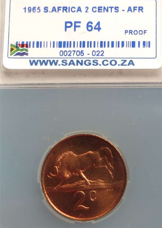 1965 Proof 2c Afrikaans SANGS PF64 Graded