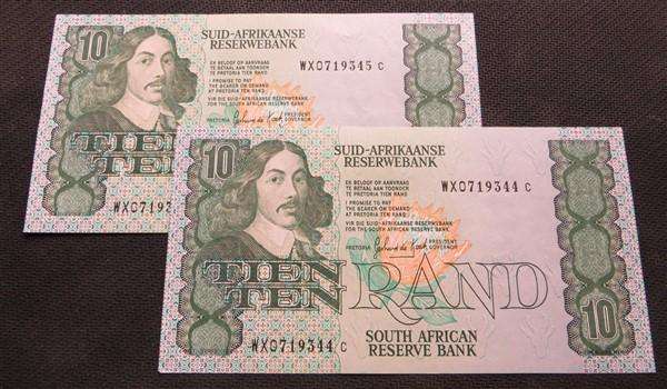 2 x  SA GPC De Kock Replacement R10 (WX) Notes in Sequence - Bid Per Note