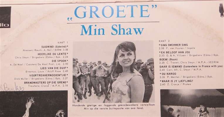 Min Shaw - Groete, aan die bewakers van on grens- Vintage Vinyl LP - VG