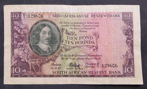 1952 SA M.H de Kock 10 Pounds Banknote