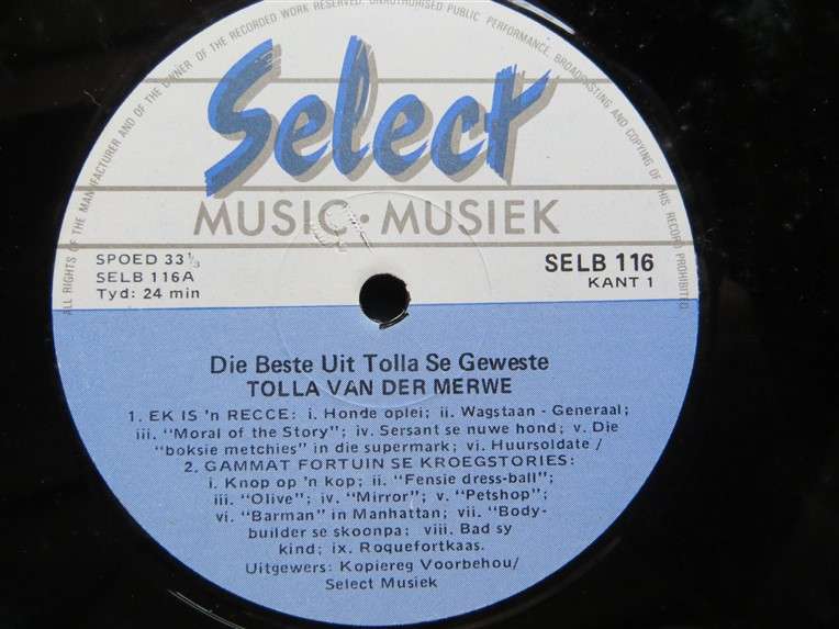 Die Beste Uit Tolla Van Der Merwe se Geweste - Vintage Vinyl LP - VG