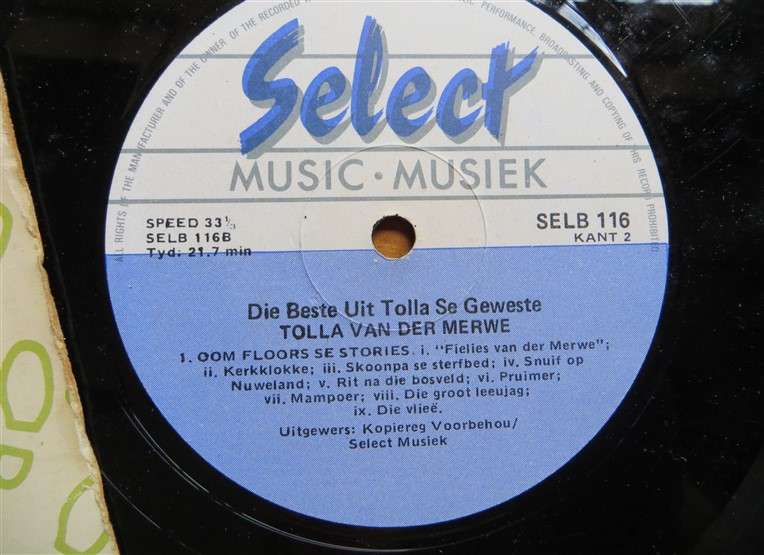 Die Beste Uit Tolla Van Der Merwe se Geweste - Vintage Vinyl LP - VG