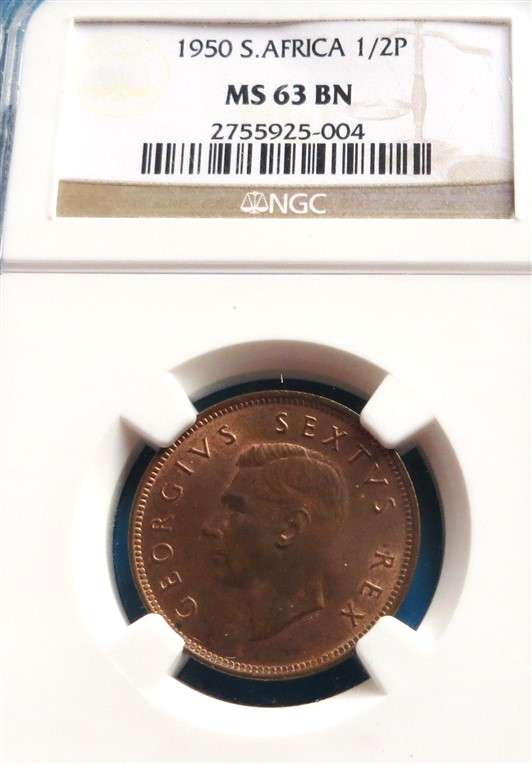 1950 1/2d Half Penny NGC MS63BN Graded