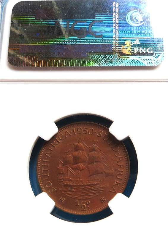 1950 1/2d Half Penny NGC MS63BN Graded