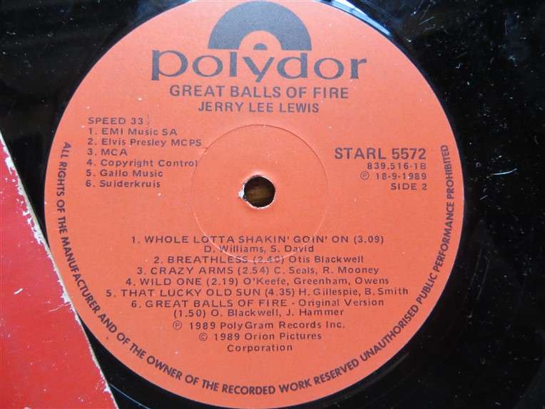 Great Balls of Fire - Jerry Lee Lewis - Vintage Vinyl LP - VG