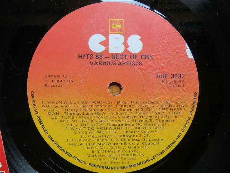 The Best of CBS Hits of 88 Alison Moyet/Deacon Blue and more  - Vintage Vinyl LP - VG