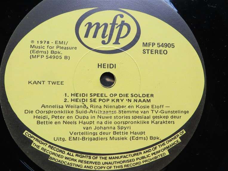 Heidi 3 - Afrikaans  - Vintage Vinyl LP - VG