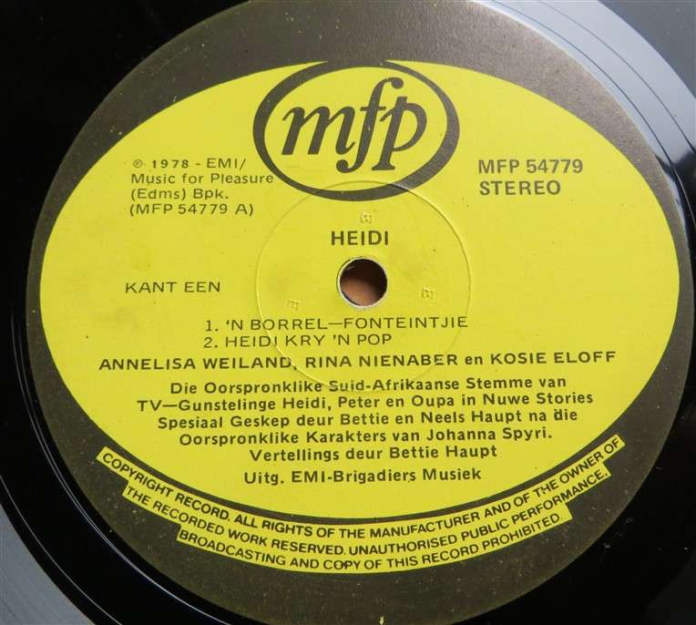 Heidi 1 - Afrikaans  - Vintage Vinyl LP - VG