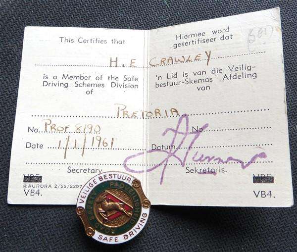 1961 Safe Driving Badge with Membership Card
