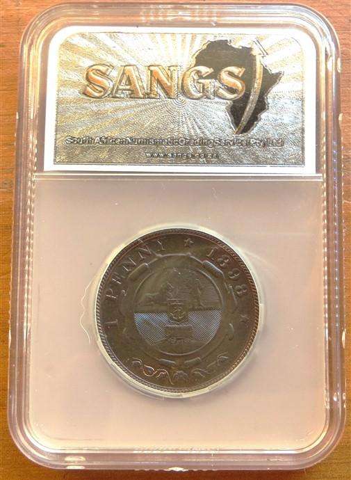 1898 ZAR MS60RB SANGS Uncirculated 1d Penny