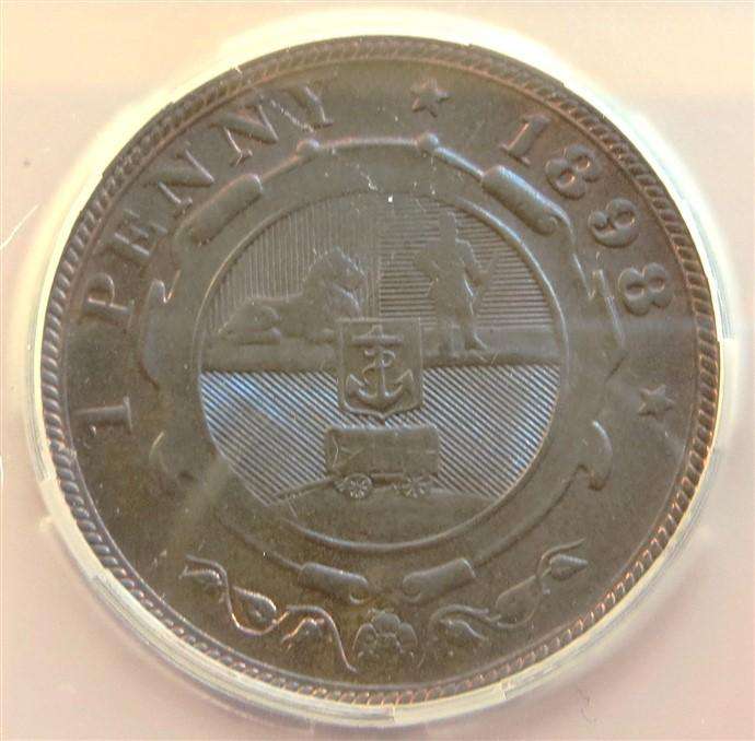 1898 ZAR MS60RB SANGS Uncirculated 1d Penny