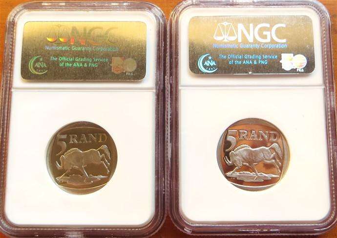 2 x Nelson Mandela R5 NGC PF65 + PF66 Graded - Bid per Each Coin