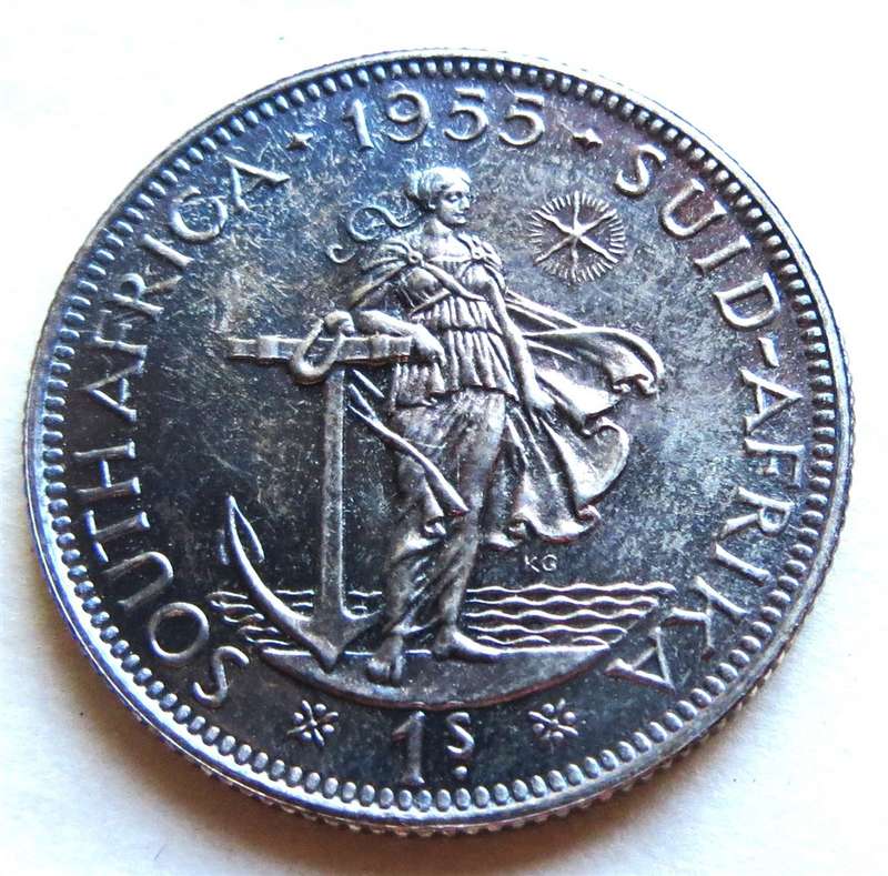 1955 Proof Shilling Silver 1/ SA Union