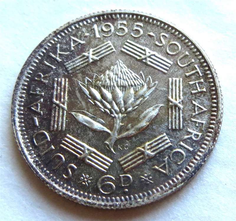 1955 Proof Sixpence Silver 6d SA Union