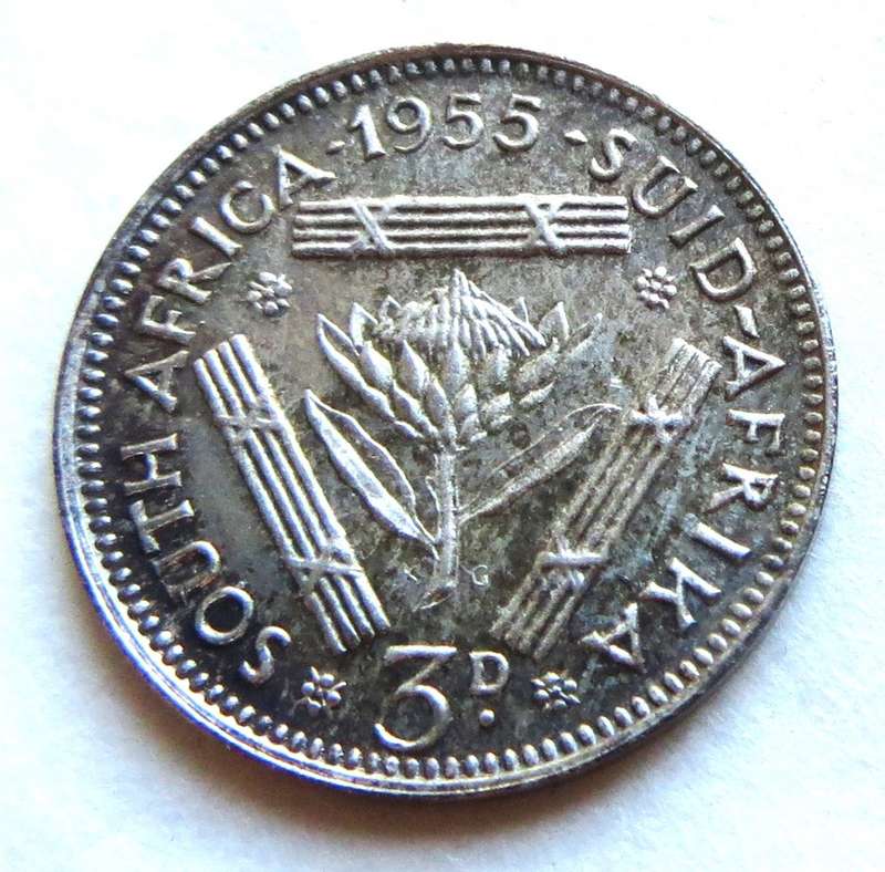 1955 Proof Threepence Silver 3d Tiekie SA Union