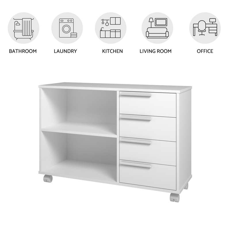 Kristen 4 Drawer Storage Cabinet with Open Shelves