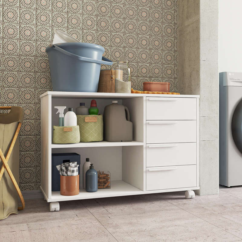 Kristen 4 Drawer Storage Cabinet with Open Shelves