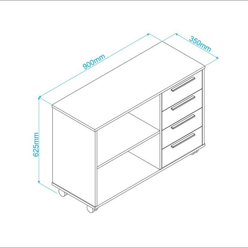 Kristen 4 Drawer Storage Cabinet with Open Shelves