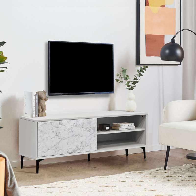 Petra TV Stand White-Marble 120cm