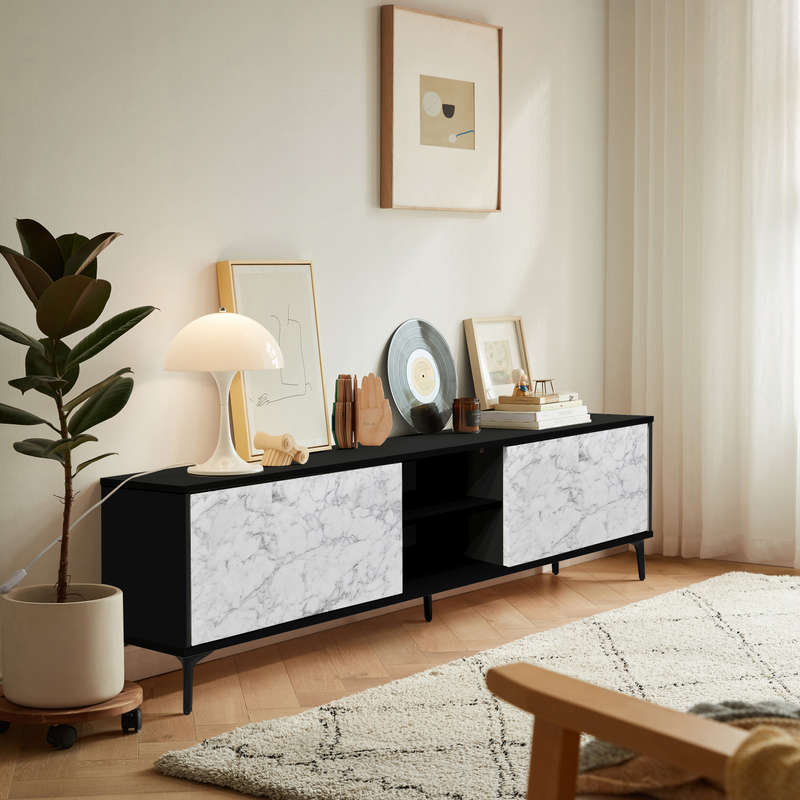 Petra TV Stand Black-Marble 160cm